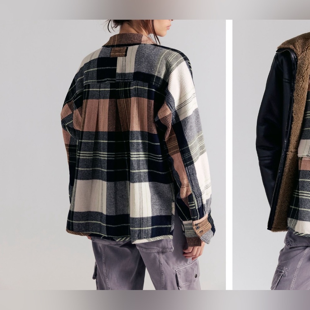 NWT Free People We The Free Cozy In Plaid Shirt - Black And White Combo - XS - Picture 3 of 12